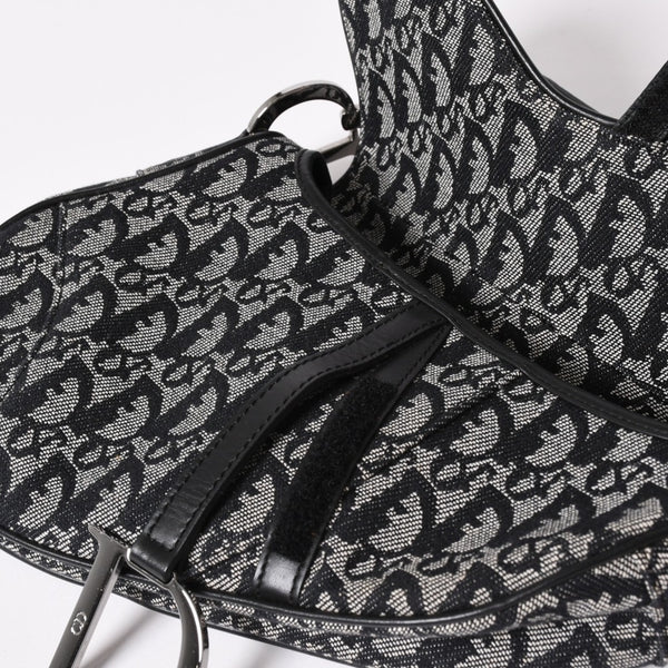 極美品 Christian Dior クリスチャン ディオール サドルバッグ トロッター ブラック シルバー金具 ショルダーバッグ ガリアーノ 中古 4a003588