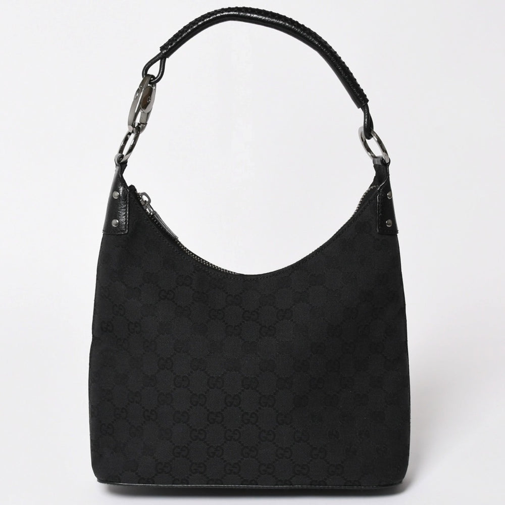 Very Good Condition GUUCI One Shoulder Bag GG Canvas Leather Black Silver Hardware 115003 Used 4a003511
