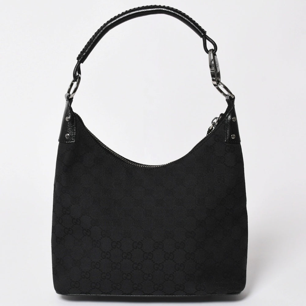 Very Good Condition GUUCI One Shoulder Bag GG Canvas Leather Black Silver Hardware 115003 Used 4a003511