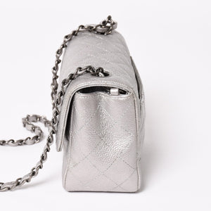 Like new CHANEL Mini Matelasse 17 S Flap S Chain Shoulder Bag No. 24 Coco Mark Caviar Skin Silver Used 4a003649