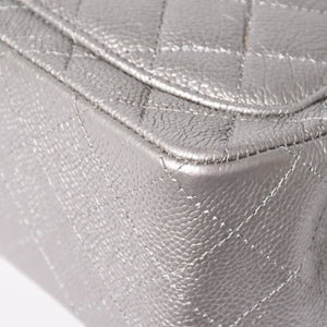 Like new CHANEL Mini Matelasse 17 S Flap S Chain Shoulder Bag No. 24 Coco Mark Caviar Skin Silver Used 4a003649