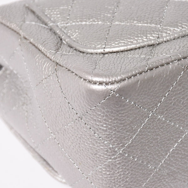 Like new CHANEL Mini Matelasse 17 S Flap S Chain Shoulder Bag No. 24 Coco Mark Caviar Skin Silver Used 4a003649