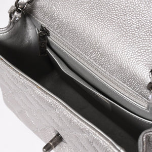 Like new CHANEL Mini Matelasse 17 S Flap S Chain Shoulder Bag No. 24 Coco Mark Caviar Skin Silver Used 4a003649