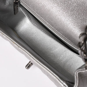 Like new CHANEL Mini Matelasse 17 S Flap S Chain Shoulder Bag No. 24 Coco Mark Caviar Skin Silver Used 4a003649