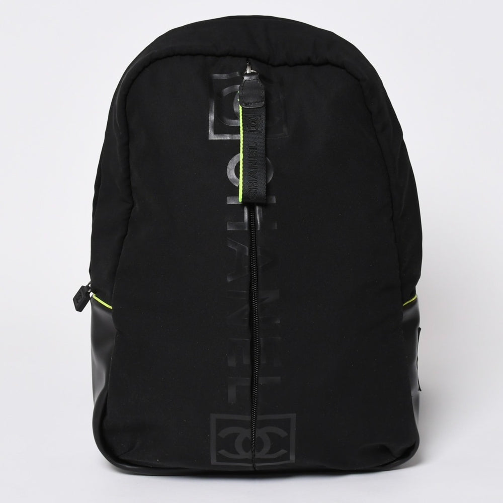 CHANEL シャネル スポーツライン リュック バックパック ブラック ライムグリーン ナイロン レザー 美品 中古 4a003586