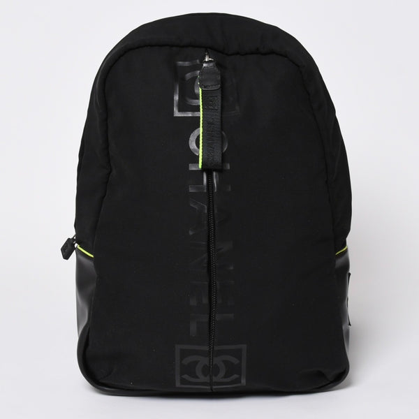 CHANEL シャネル スポーツライン リュック バックパック ブラック ライムグリーン ナイロン レザー 美品 中古 4a003586