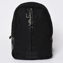 画像をギャラリービューアに読み込む, CHANEL シャネル スポーツライン リュック バックパック ブラック ライムグリーン ナイロン レザー 美品 中古 4a003586