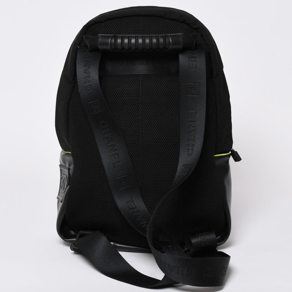 CHANEL シャネル スポーツライン リュック バックパック ブラック ライムグリーン ナイロン レザー 美品 中古 4a003586