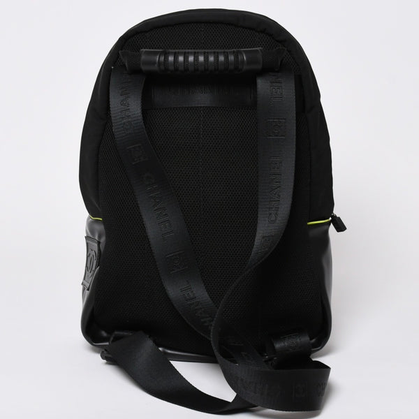 CHANEL シャネル スポーツライン リュック バックパック ブラック ライムグリーン ナイロン レザー 美品 中古 4a003586