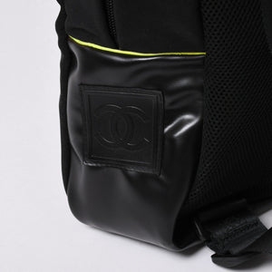 CHANEL シャネル スポーツライン リュック バックパック ブラック ライムグリーン ナイロン レザー 美品 中古 4a003586