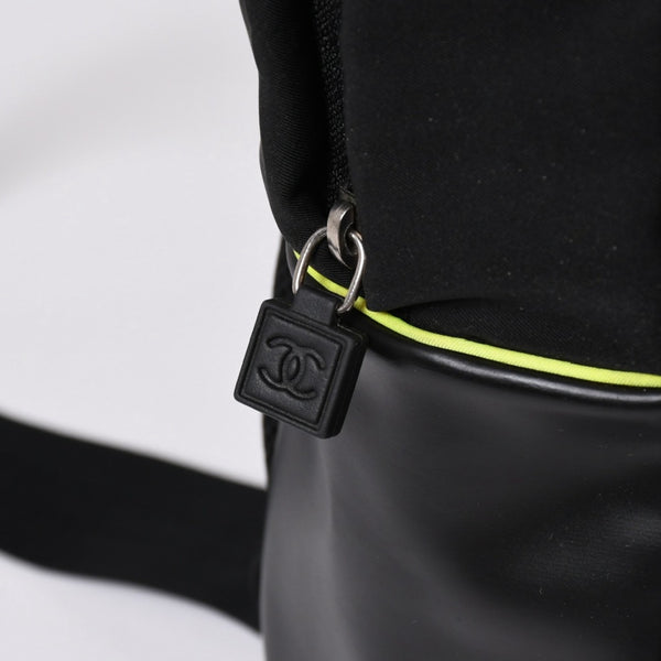 CHANEL シャネル スポーツライン リュック バックパック ブラック ライムグリーン ナイロン レザー 美品 中古 4a003586