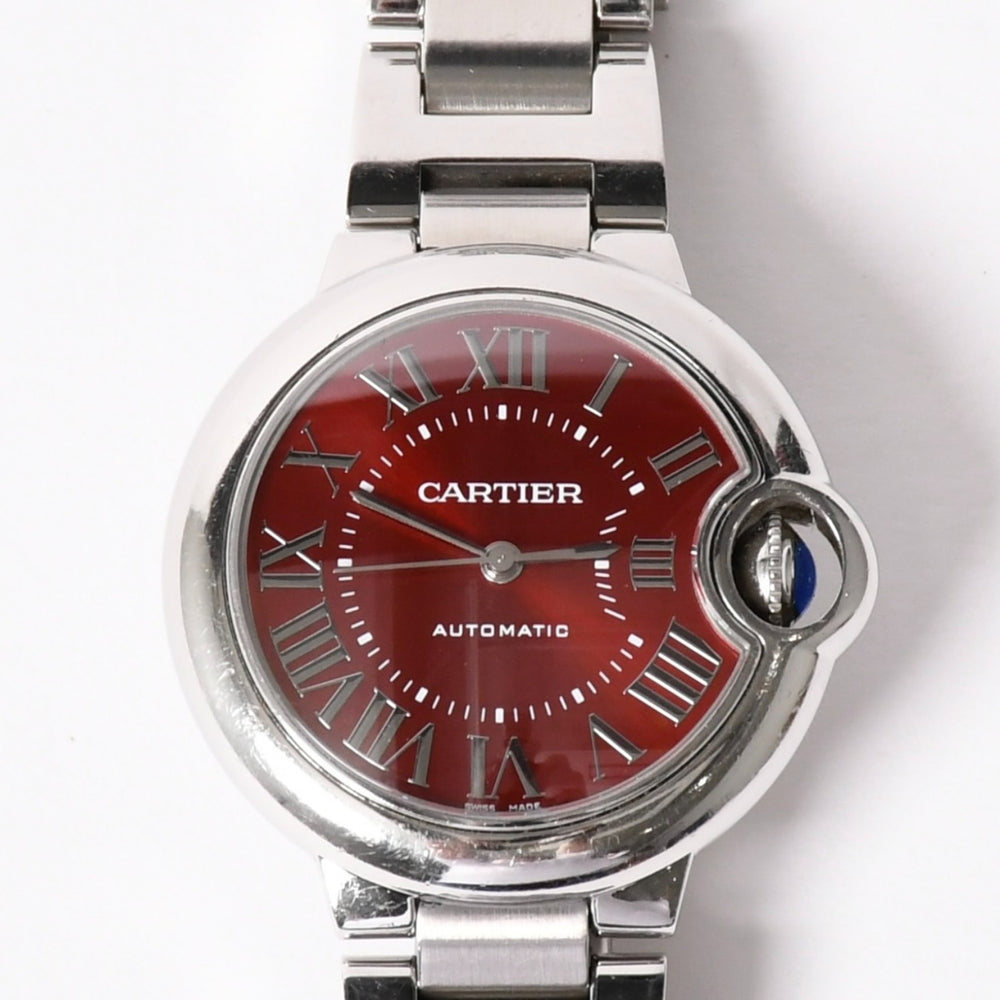 CARTIER カルティエ Ballon Bleu バロン ブルー 腕時計 WSBB0052 重量約73.93g 33mm SS 自動巻 ボルドー文字盤 シルバー 美品 中古 4a003158