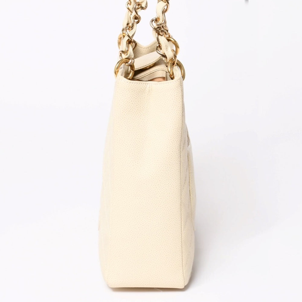 Like new CHANEL Petit Timeless Tote Bag No. 7 Matelasse Caviar Skin Light Beige Coco Mark A50994 Used 4a003507
