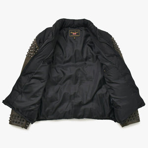 極美品 Supreme UNDERCOVER シュプリーム アンダーカバーコラボ Puffer Jacket 2023春夏 カウレザー スタッズ ダウンジャケット ブラックメタル 中古 4a003604