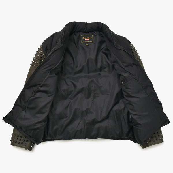 極美品 Supreme UNDERCOVER シュプリーム アンダーカバーコラボ Puffer Jacket 2023春夏 カウレザー スタッズ ダウンジャケット ブラックメタル 中古 4a003604