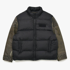 極美品 Supreme UNDERCOVER シュプリーム アンダーカバーコラボ Puffer Jacket 2023春夏 カウレザー スタッズ ダウンジャケット ブラックメタル 中古 4a003604