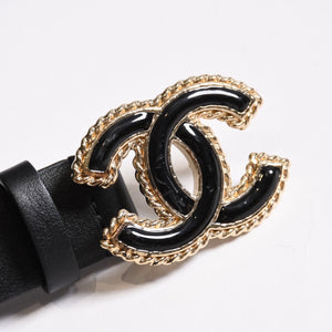 新品同様品 CHANEL シャネル ココマークバックルレザーベルト 30インチ カーフスキン F24 P刻印 メタルフレーム 2023年 ファッション小物 アクセサリー ブラック ココマーク 中古 4a003608