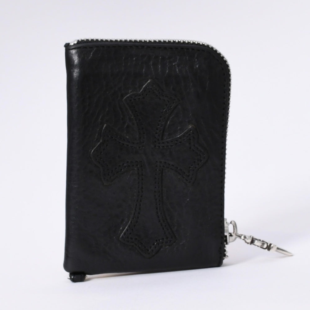 CHROME HEARTS WALLET ZIP TINY Tiny Zip Wallet Wallet CH Cross Patch Dagger Leather Silver 925 Good Condition Used 4a003785