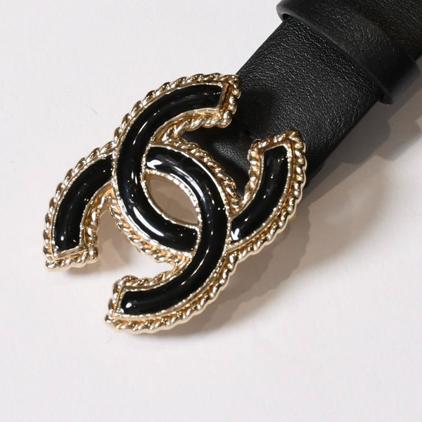 新品同様品 CHANEL シャネル ココマークバックルレザーベルト 30インチ カーフスキン F24 P刻印 メタルフレーム 2023年 ファッション小物 アクセサリー ブラック ココマーク 中古 4a003608