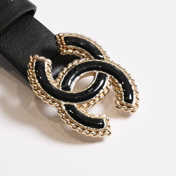 新品同様品 CHANEL シャネル ココマークバックルレザーベルト 30インチ カーフスキン F24 P刻印 メタルフレーム 2023年 ファッション小物 アクセサリー ブラック ココマーク 中古 4a003608