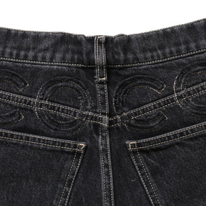 極美品 CHANEL シャネル デニムショートパンツ デニム スカート ブラック コットン100% 中古 4a003611