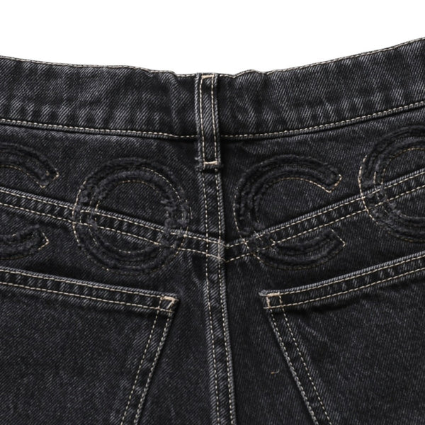 極美品 CHANEL シャネル デニムショートパンツ デニム スカート ブラック コットン100% 中古 4a003611