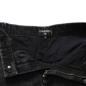 極美品 CHANEL シャネル デニムショートパンツ デニム スカート ブラック コットン100% 中古 4a003611
