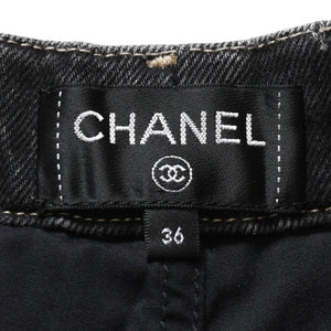 極美品 CHANEL シャネル デニムショートパンツ デニム スカート ブラック コットン100% 中古 4a003611