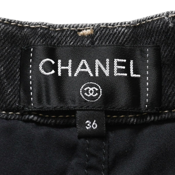 極美品 CHANEL シャネル デニムショートパンツ デニム スカート ブラック コットン100% 中古 4a003611
