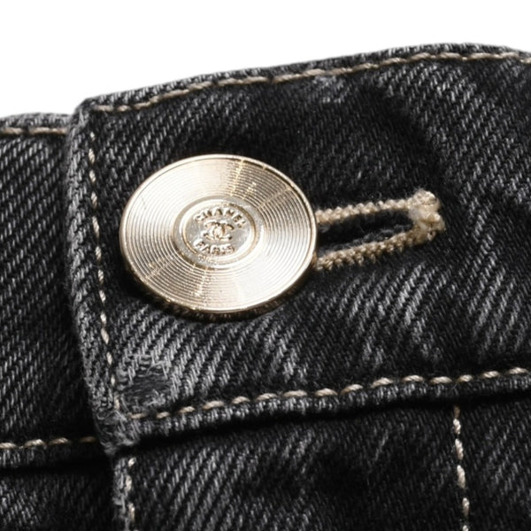 極美品 CHANEL シャネル デニムショートパンツ デニム スカート ブラック コットン100% 中古 4a003611