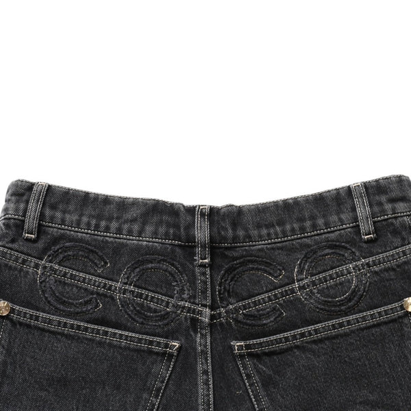 極美品 CHANEL シャネル デニムショートパンツ デニム スカート ブラック コットン100% 中古 4a003611