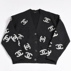 New and unused CHANEL 22AW Cashmere Knit Cardigan P72997K10494 Size 38 Here Mark Glitter Charcoal Used 4a003614