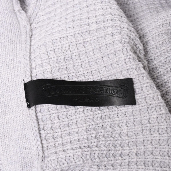 新品未使用 CHROME HEARTS クロムハーツ 「HIT&RUN」レザークロスパッチカシミヤ混ワッフルニットカーディガン カシミヤ シルバー925 中古 4a003754