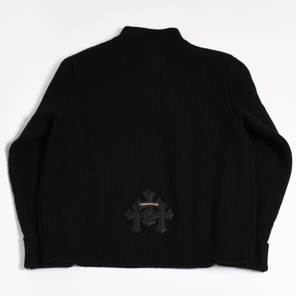 New and unused CHROME HEARTS Half Zip Knit Sweater Cashmere Silver 925 M Size Knit Lamb Leather Dagger CH Cross Patch Scroll Label Used 4a003755