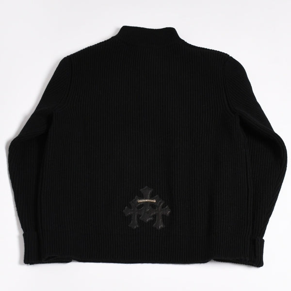 新品未使用 CHROME HEARTS クロムハーツ ハーフジップニットセーター カシミヤ シルバー925 Mサイズ ニット ラムレザー ダガー CHクロスパッチ スクロールラベル 中古 4a003755