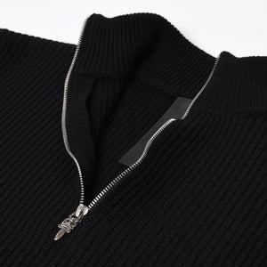新品未使用 CHROME HEARTS クロムハーツ ハーフジップニットセーター カシミヤ シルバー925 Mサイズ ニット ラムレザー ダガー CHクロスパッチ スクロールラベル 中古 4a003755