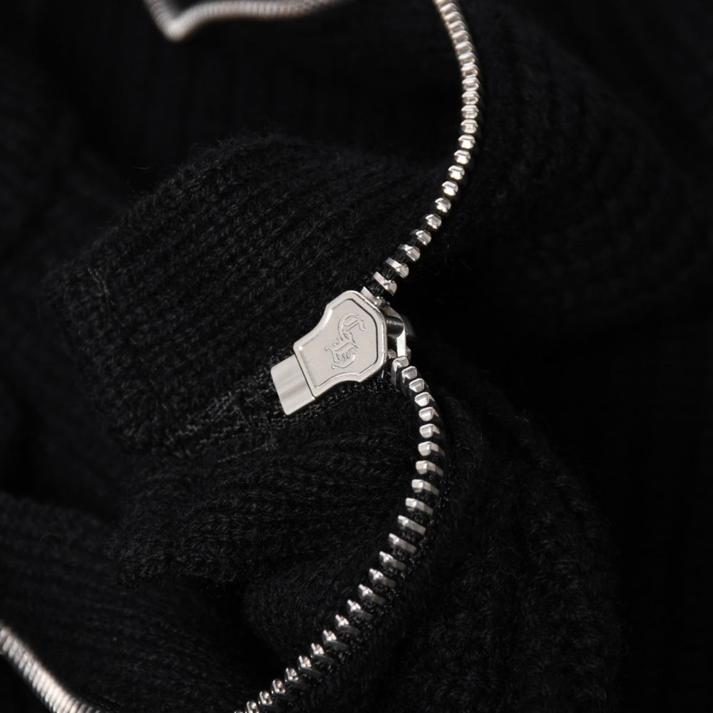 新品未使用 CHROME HEARTS クロムハーツ ハーフジップニットセーター カシミヤ シルバー925 Mサイズ ニット ラムレザー ダガー CHクロスパッチ スクロールラベル 中古 4a003755