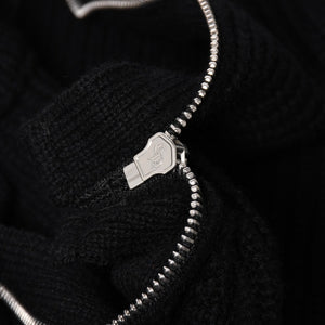 新品未使用 CHROME HEARTS クロムハーツ ハーフジップニットセーター カシミヤ シルバー925 Mサイズ ニット ラムレザー ダガー CHクロスパッチ スクロールラベル 中古 4a003755