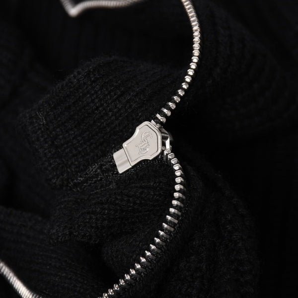 新品未使用 CHROME HEARTS クロムハーツ ハーフジップニットセーター カシミヤ シルバー925 Mサイズ ニット ラムレザー ダガー CHクロスパッチ スクロールラベル 中古 4a003755