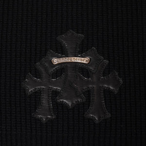 新品未使用 CHROME HEARTS クロムハーツ ハーフジップニットセーター カシミヤ シルバー925 Mサイズ ニット ラムレザー ダガー CHクロスパッチ スクロールラベル 中古 4a003755
