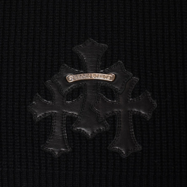 新品未使用 CHROME HEARTS クロムハーツ ハーフジップニットセーター カシミヤ シルバー925 Mサイズ ニット ラムレザー ダガー CHクロスパッチ スクロールラベル 中古 4a003755