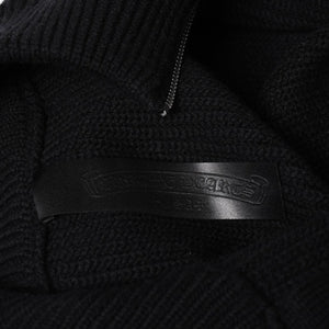 新品未使用 CHROME HEARTS クロムハーツ ハーフジップニットセーター カシミヤ シルバー925 Mサイズ ニット ラムレザー ダガー CHクロスパッチ スクロールラベル 中古 4a003755