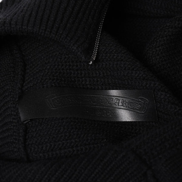 新品未使用 CHROME HEARTS クロムハーツ ハーフジップニットセーター カシミヤ シルバー925 Mサイズ ニット ラムレザー ダガー CHクロスパッチ スクロールラベル 中古 4a003755