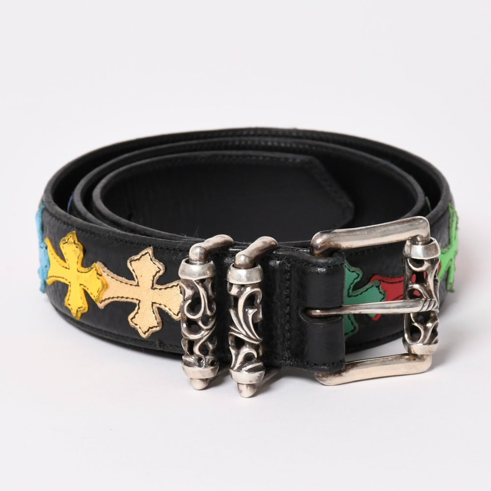 極美品 CHROME HEARTS クロムハーツ シルバー 3PC ローラー ベルト ブラック マルチカラー サイズ34 レザー 中古 4a003758