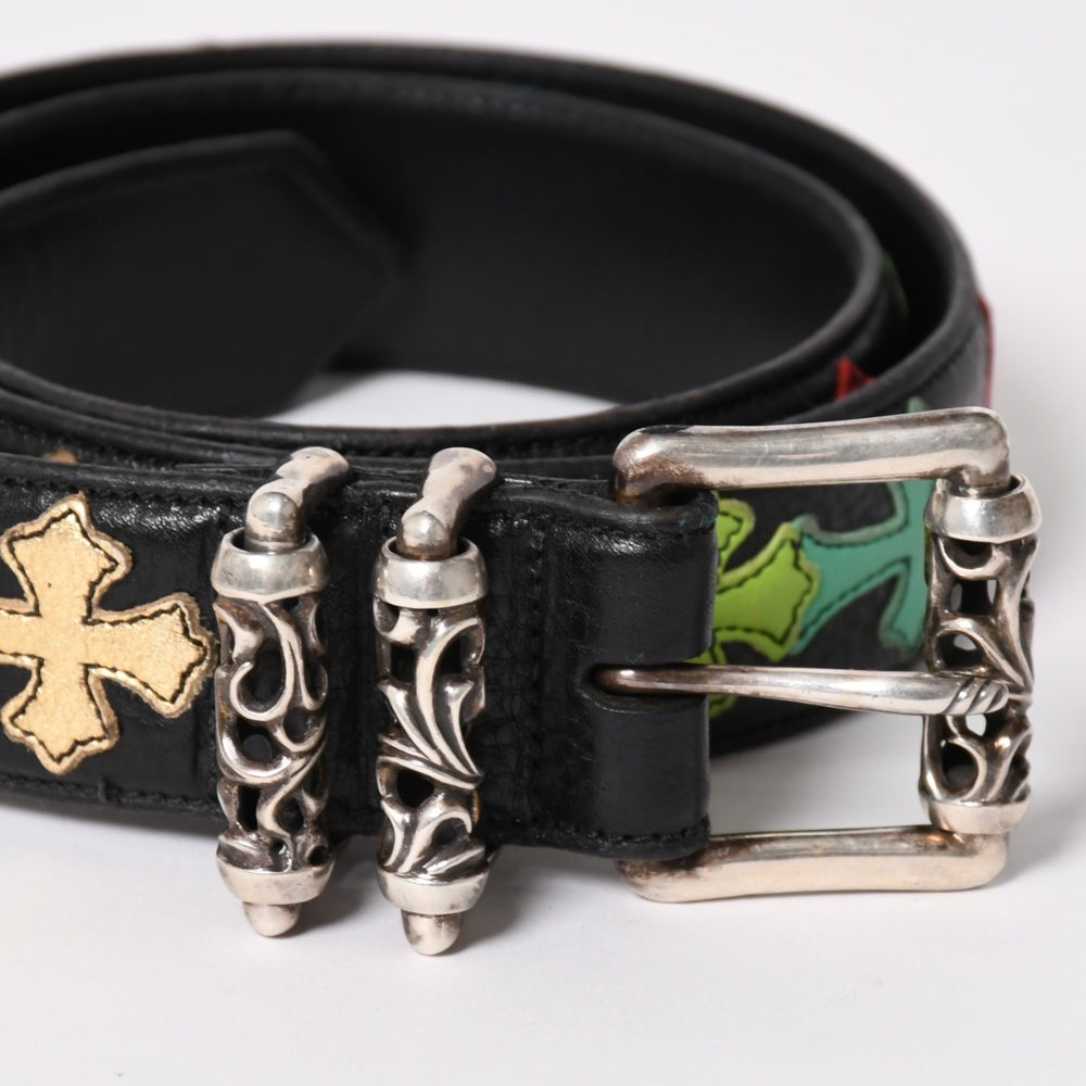 極美品 CHROME HEARTS クロムハーツ シルバー 3PC ローラー ベルト ブラック マルチカラー サイズ34 レザー 中古 4a003758