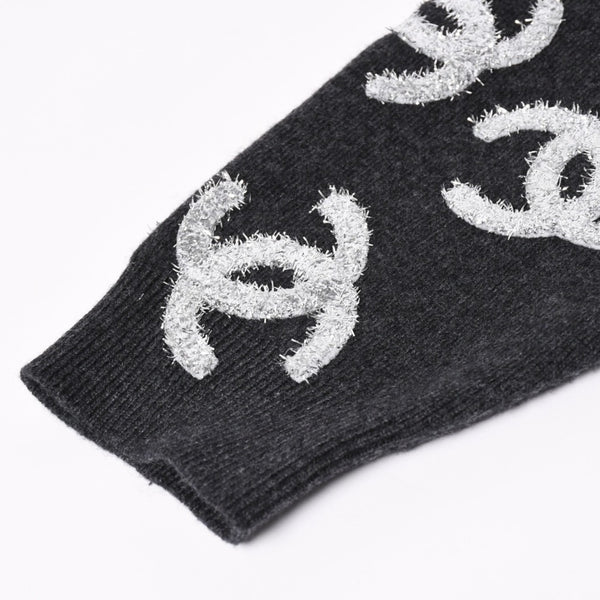 New and unused CHANEL 22AW Cashmere Knit Cardigan P72997K10494 Size 38 Here Mark Glitter Charcoal Used 4a003614