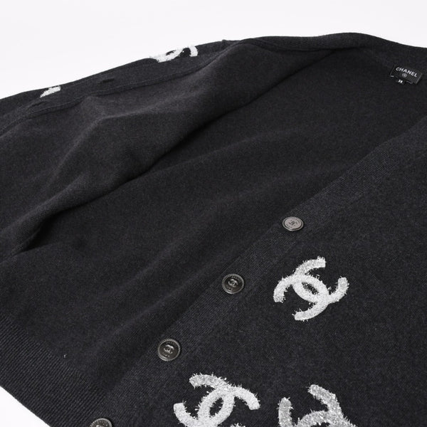 New and unused CHANEL 22AW Cashmere Knit Cardigan P72997K10494 Size 38 Here Mark Glitter Charcoal Used 4a003614