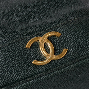 CHANEL Triple Coco Caviar Skin Drawstring Shoulder Bag Bucket Bag Dark Green Coco Mark Gold Hardware Good Condition Used 4a003715