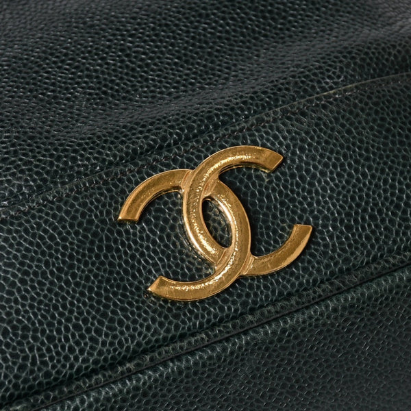 CHANEL Triple Coco Caviar Skin Drawstring Shoulder Bag Bucket Bag Dark Green Coco Mark Gold Hardware Good Condition Used 4a003715