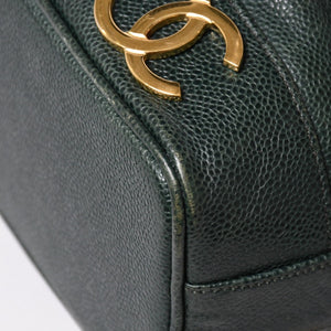 CHANEL Triple Coco Caviar Skin Drawstring Shoulder Bag Bucket Bag Dark Green Coco Mark Gold Hardware Good Condition Used 4a003715